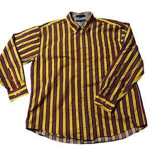 Vtg Tommy‎ Hilfiger Striped Button Down Long Sleeve Shirt, Yellow Red Blue XXL